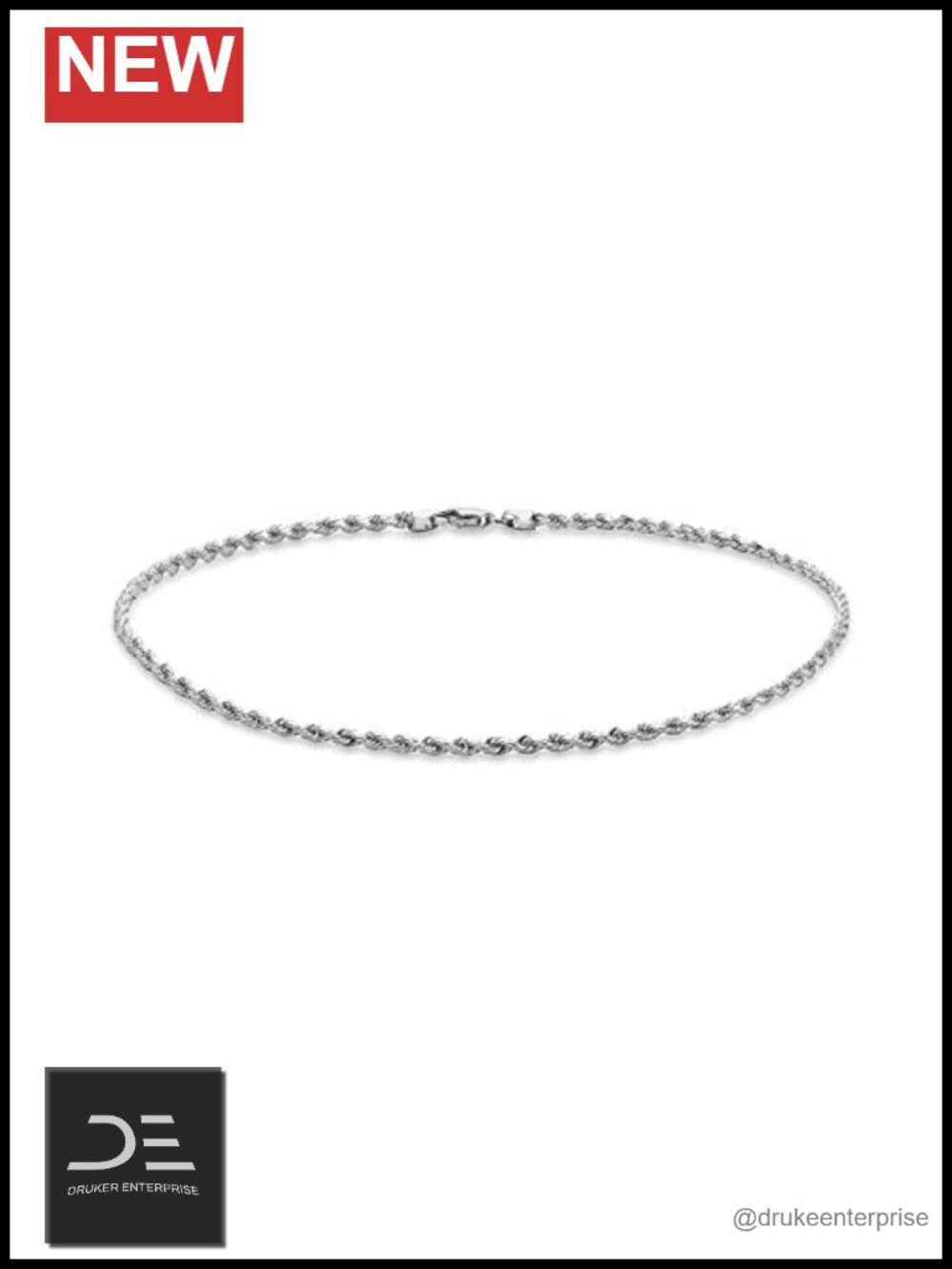 14k White Gold Rope Chain Anklet Durable Foot Jewelry for Women Men Teens